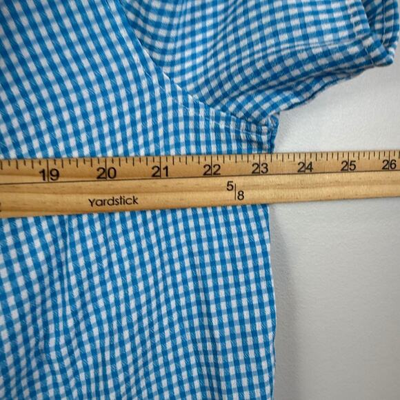 Christopher & Banks Shirt Womens 1X Blue Gingham Check Short Sleeve Button Front - Picture 7 of 8